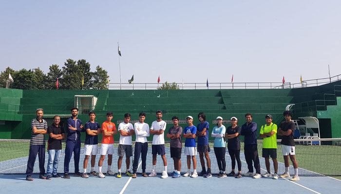 Tennis players pose for a picture at the National Training Center in Islamabad on February 28, 2024. — Facebook/Pakistan Tennis Federation
