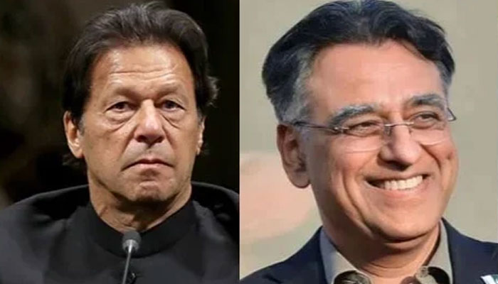 The combo photo shows PTI leaders Imran Khan (L) and  Asad Umar. — AFP/PID/File
