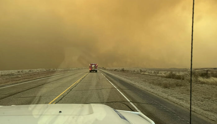 A fire truck drives towards the Smokehouse Creek Fire, near Amarillo, in Texas. — AFP/File