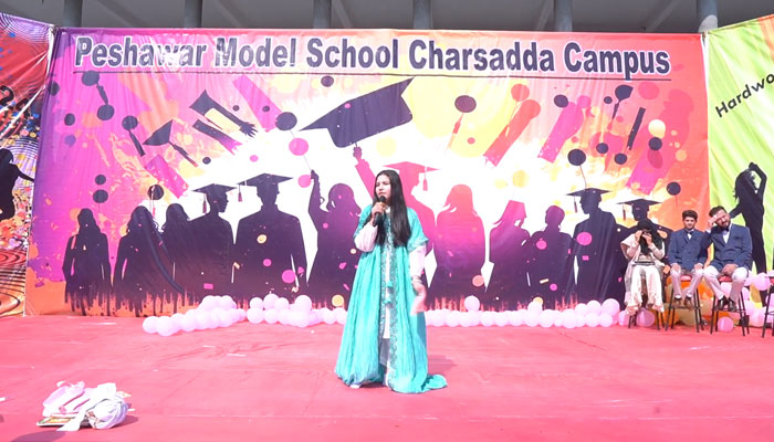 The image released on Mar 1, 2024 shows a moment from the Annual Day at Peshawar Model School, Charsadda Campus. — Facebook/pmscharsadda