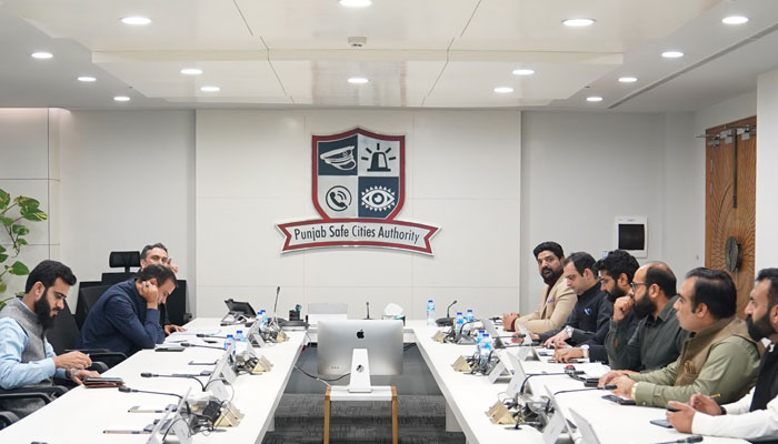 This image shows the meeting between the Punjab Safe City Authority (PSCA) and Lahore Waste Management Company (LWMC) on March 1, 2024. — Facebook/Punjab Safe Cities Authority