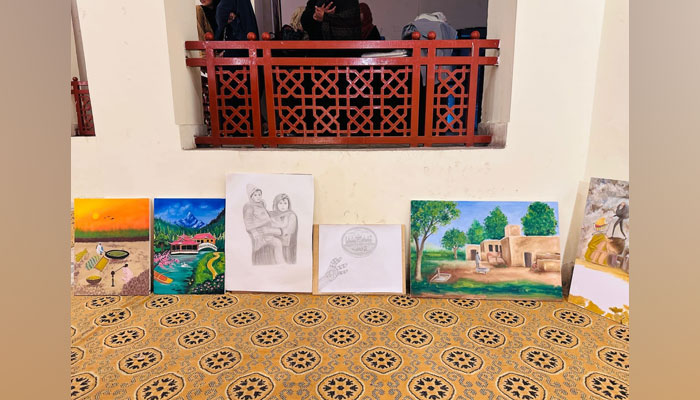 Art work displays at Painting Competition organized by PUCAR Faisalabad Division on March 1, 2024. — Facebook/Faisalabad Arts Council