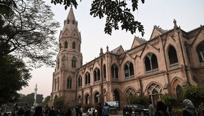 The Government College University (GCU) Lahore facade is seen in the picture on November 30, 2021. — AFP