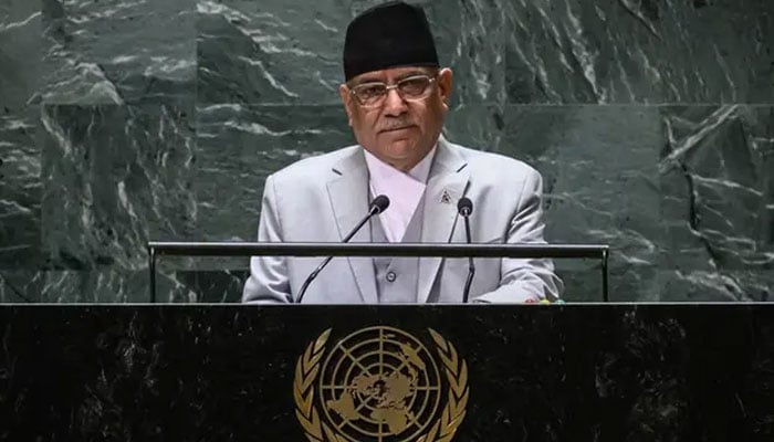 Prime Minister of Nepal Pushpa Kamal Dahal addresses the 78th United Nations General Assembly at UN headquarters in New York City on September 21, 2023. — AFP