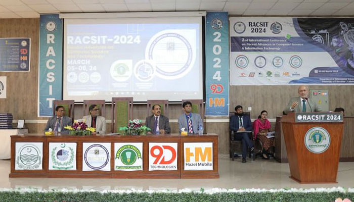 Participant speaks during the two-day international conference on “Recent Advances in Computer Sciences and Information Technology” concluded at the main campus Township of University of Education (UE), Lahore, on March 6, 2024. — Instagram/@ue.edu.pk
