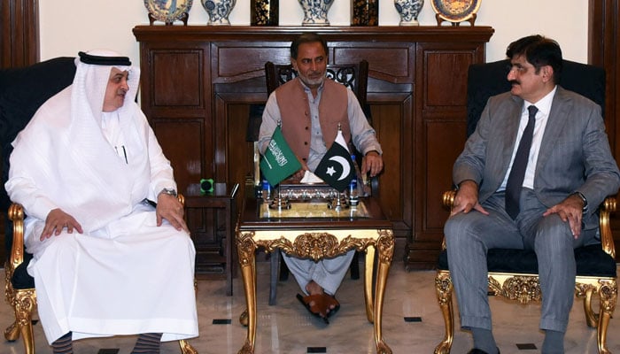 Sindh Chief Minister Syed Murad Ali Shah meets with Ambassador of Saudi Arabia Mr Nawaf Saeed A. Al Maliky at CM House on March 6, 2024. — Facebook/Sindh Chief Minister House