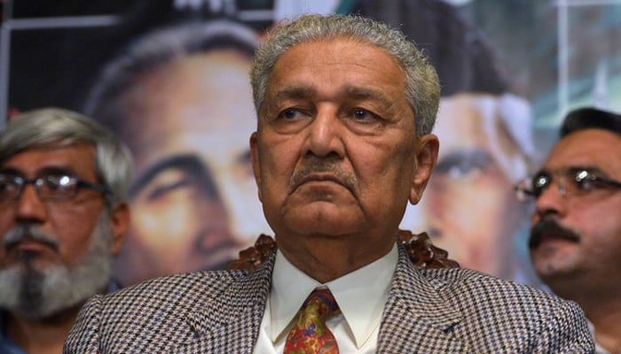 Former Pakistani nuclear scientist, Abdul Qadeer Khan, sits during a public meeting in Islamabad. — AFP/File