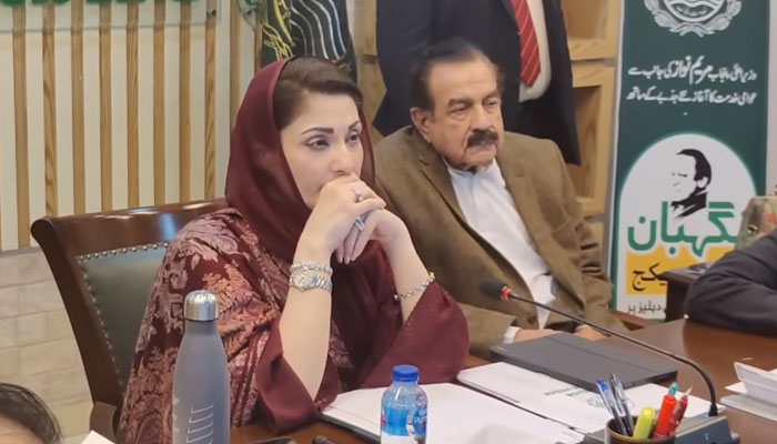 In this screengrab Chief Minister Maryam Nawaz gestures while presiding over a meeting on March 7, 2024. — Facebook/Maryam Nawaz Sharif