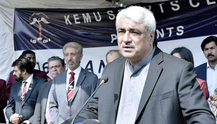 Provincial Minister of Specialized Healthcare and Medical Education Khawaja Salman Rafique addresses an event on March 7, 2024. — Facebook/Khawaja Salman Rafique