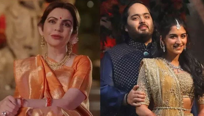 Nita Ambani (left) and Anant Ambani pictured with Radhika Merchant. — GorsbyGroup/File