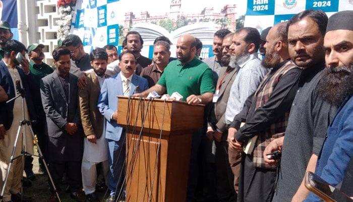 Punjab Minister for School Education Rana Sikandar Hayat speaks during press conference at 3-day book fair, PU on March 9, 2024. — Facebook/Rana Sikandar Hayat