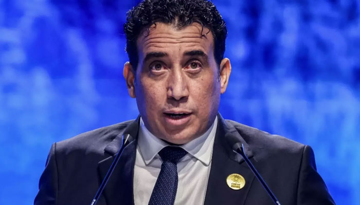 Mohamed Menfi, leader of the Tripoli-based Libyan Presidential Council, delivers a speech at Cop27 in Sharm el-Sheikh, Egypt on November 8, 2022. — AFP