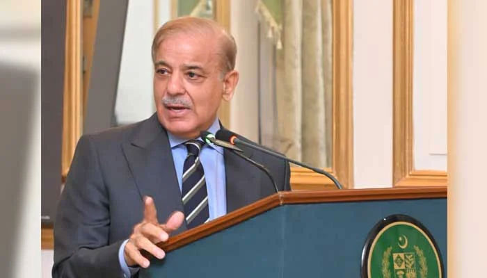 Prime Minister Shehbaz Sharif addresses a reception hosted in honor of England and Pakistan Cricket Teams at the PM House in Islamabad. — X/@pmln_org/File