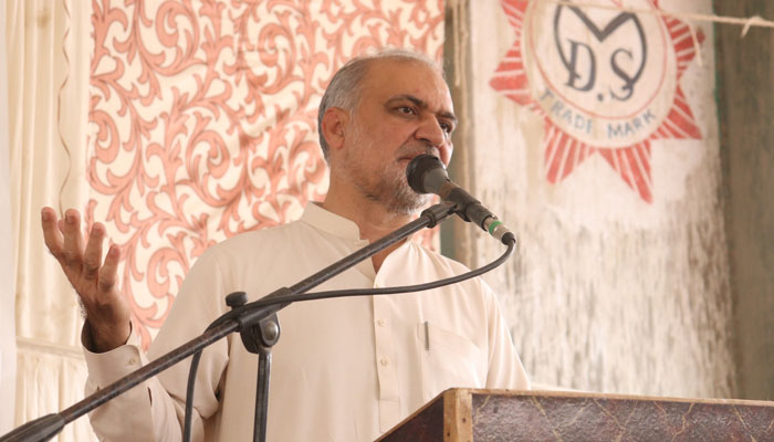 Jamaat-e-Islami (JI) Karachi emir Hafiz Naeemur Rehman addresses a reception held in his honour at New Sabzimandi on March 11, 2024. — Facebook/Hafiz Naeem ur Rehman