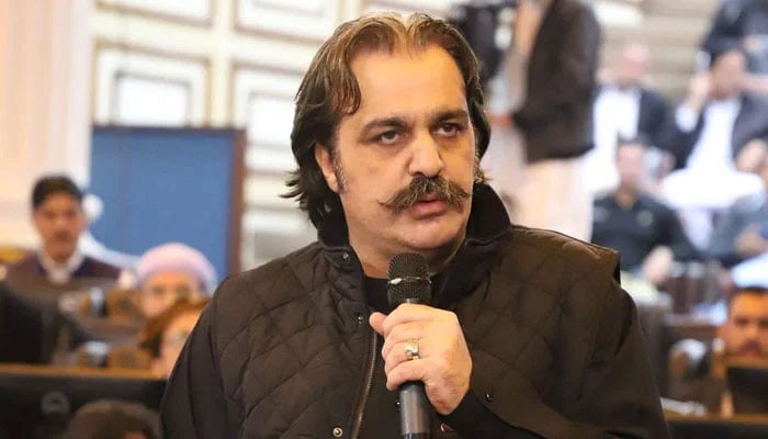 In this photo, Chief Minister of Khyber Pakhtunkhwa Ali Amin Gandapur is addressing the provincial assembly on March 2, 2024. — Facebook/Ali Amin Khan Gandapur