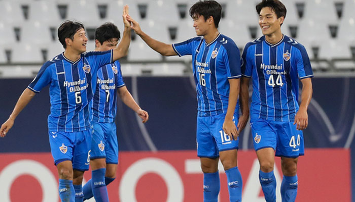 Ulsan Hyundai players celebrate their goal. — AFP/File