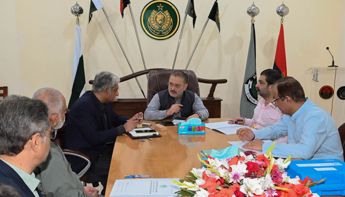 Sindh’s Senior Minister and Minister for Excise and Taxation, Transport, and Mass Transit Sharjeel Inam Memon chairs a meeting at the office of the excise and taxation DG on March 14, 2024. — Facebook/Sharjeel Inam Memon