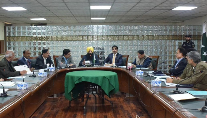 Minister for Religious Minority Affairs / Pradhan Pakistan Sikh Gurudwara Parbandhak Committee Sardar Ramesh Singh Arora chairs a meeting in connection with the organisation of the Vaisakhi Mela and 325th Khalsa Birthday event on March 14, 2024. — Facebook/Pakistan Sikh Gurdwara Parbandhak Committee