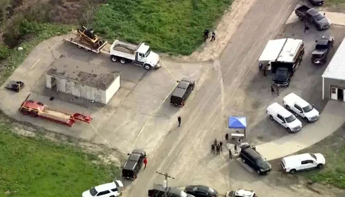 This screengrab of a video shows an aerial view of Federal Bureau of Investigations (FBI) training facility in Irvine, Orange County, California, US on March 13, 2024. — KTLA5