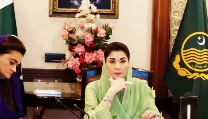 Punjab Chief Minister Maryam Nawaz chairs a meeting of the Punjab Board of Revenue (BoR) on March 15, 2024 in this still taken from a video. — X/@PMLNDigital