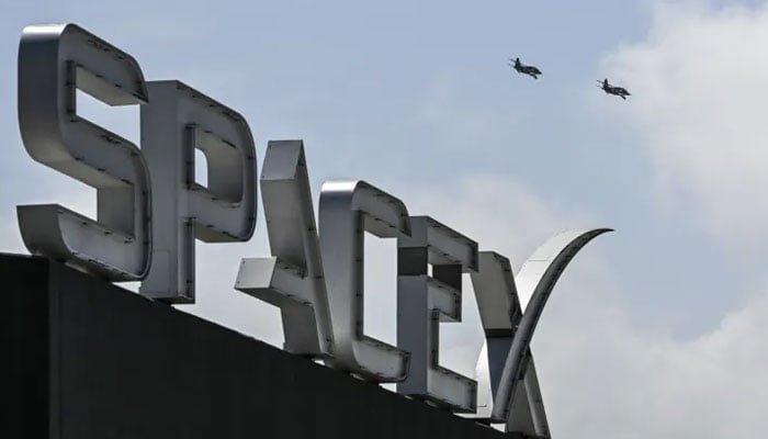 This image shows the SpaceX sign board. — AFP/File