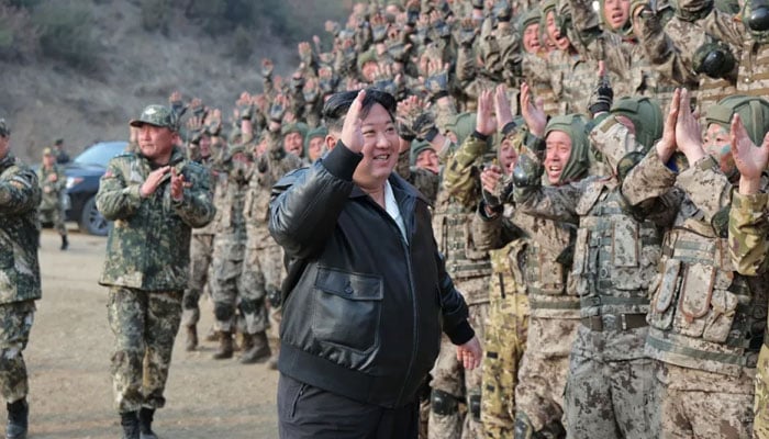 North Korean leader Kim Jong-un (C) inspecting a training exercise of the Korean People’s Army at an undisclosed location. — AFP/File