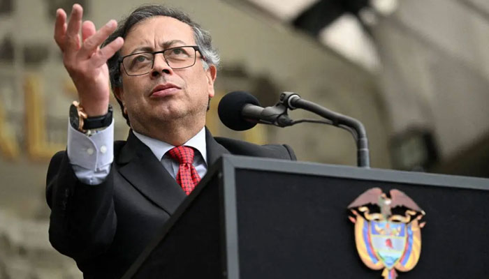 Colombian President Gustavo Petro delivers a speech during a military ceremony at the Jose Maria Cordova Military School in Bogota, on December 15, 2023. — AFP