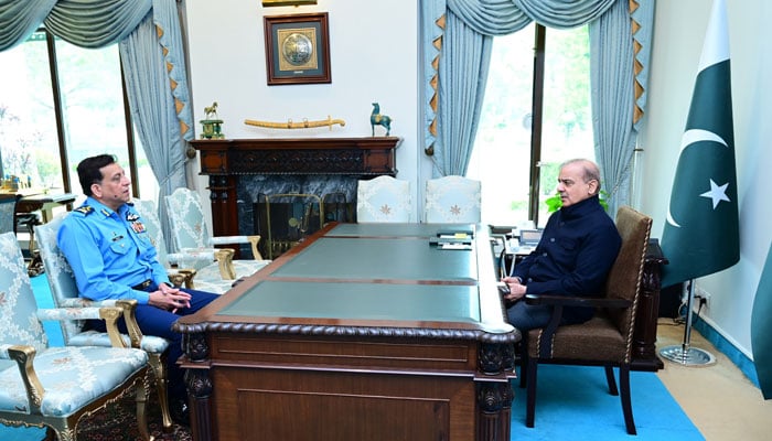 Air Chief Marshal Zaheer Ahmad Babar Sidhu called on Prime Minister Muhammad Shehbaz Sharif in Islamabad on March 11, 2024. —PMO