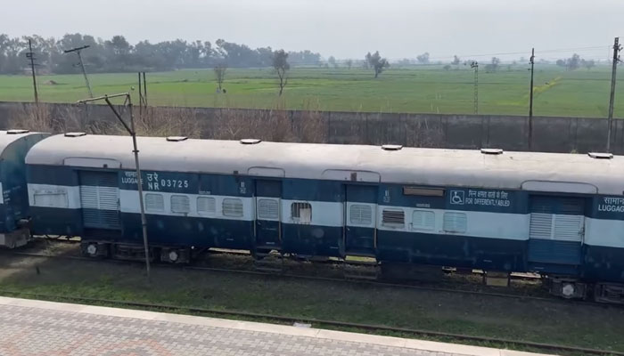 This screengrab taken from a video released on March 15, 2024, shows the Samjhauta Express a train that runs between Pakistan and India. — Facebook/Amin Hafeez