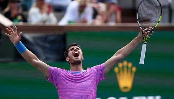 Carlos Alcaraz of Spain celebrates match point against Daniil Medvedev in the mens final during the Indian Wells Tennis. — AFP/File