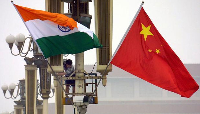 This representational image shows the flags of India (L) and China. — AFP/File