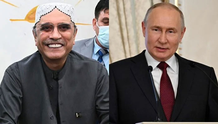 President Asif Ali Zardari (L) and his Russian counterpart Vladimir Putin (R) are seen in this image. — APP/AFP/File