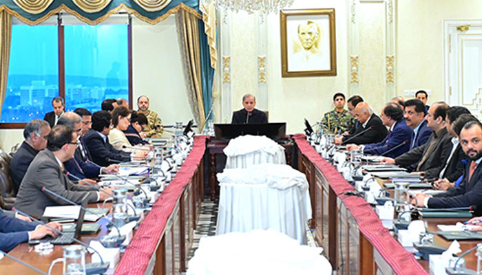 Prime Minister Muhammad Shehbaz Sharif (centre) chairs a meeting. — APP/File
