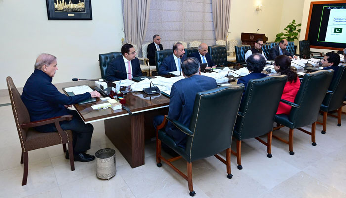 Prime Minister Muhammad Shehbaz Sharif chairs a meeting regarding Economic Roadmap for next five years in Islamabad on March 14, 2024. — APP