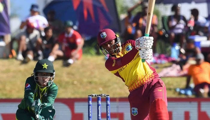 A player of West Indies womens team player plays a shot during a match against Pakistan. — ICC/File