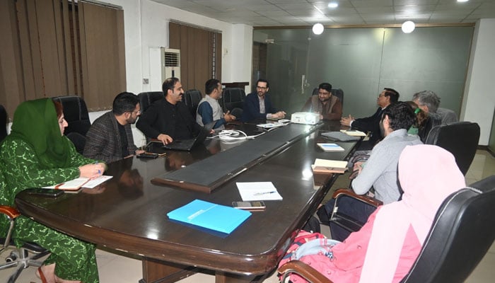 Chief Executive Officer (CEO), Rawalpindi Waste Management Company (RWMC) Rana Sajid Safdar (C) speaks during a meeting with the UN-Habitat delegation on March 20, 2024. — Facebook/Rawalpindi Waste Management Company