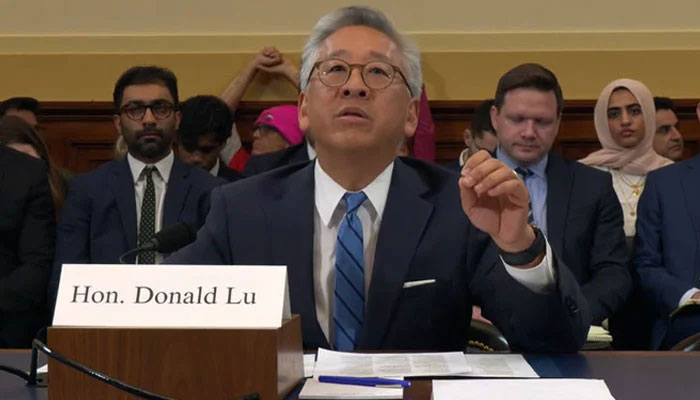 US Assistant Secretary of State Donald Lu is seen speaking during a hearing held by the Committee on Foreign Affairs in the US House of Representatives in US in March 20, 2024. —  US Capitol