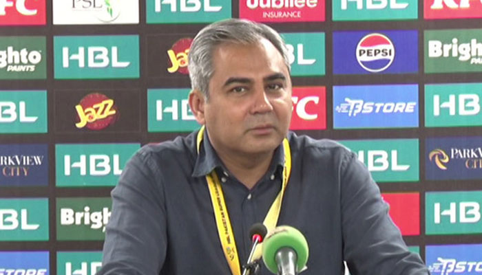 Pakistan Cricket Board Moshin Naqvi addresses media in Karachi, Pakistan, on March 18, 2024. —Pakistan Cricket Board