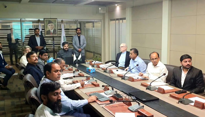 Sindh Energy and Planning Minister Syed Nasir Hussain Shah chairs a meeting on March 21, 2024. — Facebook/Syed Nasir Hussain Shah