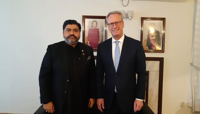 Chairman Pakistan Red Crescent Society (PRCS), Sardar Shahid Ahmed Laghari and the Ambassador of Belgium to Pakistan, Charles DELOGNE pose for a photo. — ISLAMABAD POST/FILE