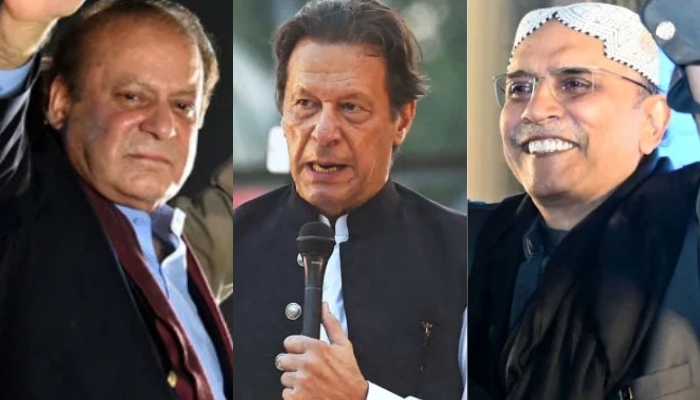 (Left to right) PML-N supremo Nawaz Sharif, PTI founder Imran Khan, and President Asif Ali Zardari. — AFP/File