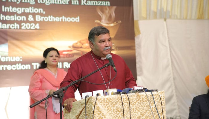 The Rt. Rev. Nadeem Kamran, Bishop of Lahore addresses an event on March 23, 2024. — Facebook/Church of Pakistan Lahore Diocese