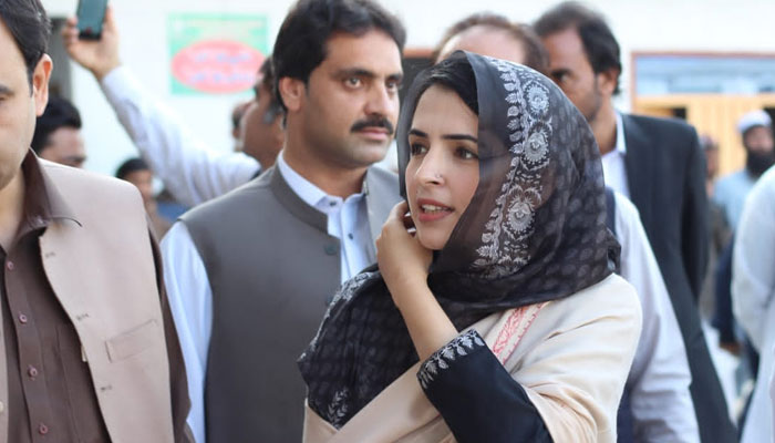 Advisor to the Chief Minister of Khyber Pakhtunkhwa for Zakat, Ushar, Social Welfare, and Women’s Development, Mashal Azam Yousafzai gestures during an event on March 22, 2024. — Facebook/Deputy Commissioner Mardan