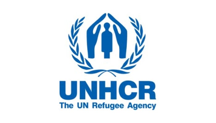 The logo of the United Nations High Commissioner for Refugees (UNHCR) seen in this image. — APP/File