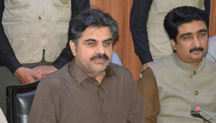 Sindh Minister for Energy and Planning and Development Syed Nasir Hussain Shah gestures during a meeting in Larkana on March 24, 2024. — Facebook/Syed Nasir Hussain Shah