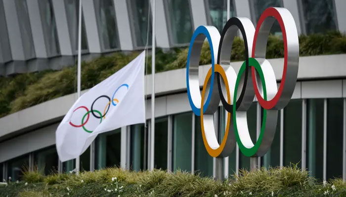 The Olympic Rings pictured in front of the headquarters of the International Olympic Committee in Lausanne. — APF/File