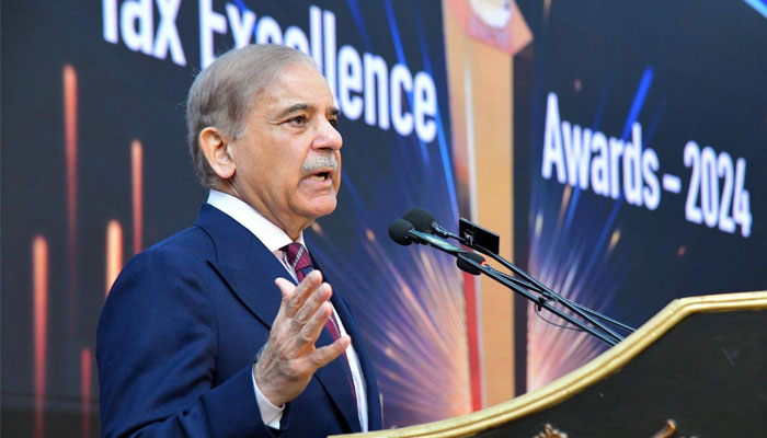 Prime Minister Shehbaz Sharif addressing the ceremony titled “Tax Excellence Awards 2024 at PM Office in Islamabad on March 26, 2024. — PID