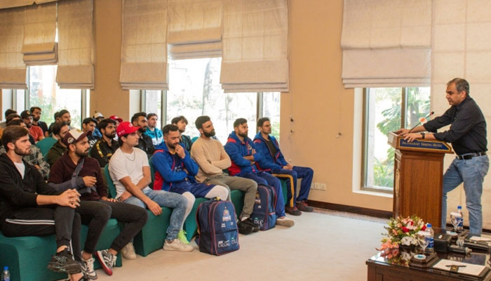 Pakistan Cricket Board (PCB) Chairman Mohsin Naqvi during his first interaction with the Pakistani Cricketers on March 5, 2024. — PCB