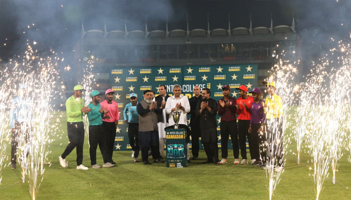 Chairman PCB Mohsin Naqvi unveiled the Inter-College Ramadan T20 Cup 2024 trophy at Gaddafi Stadium, Lahoreon March 22, 2024. — X@TheRealPCB