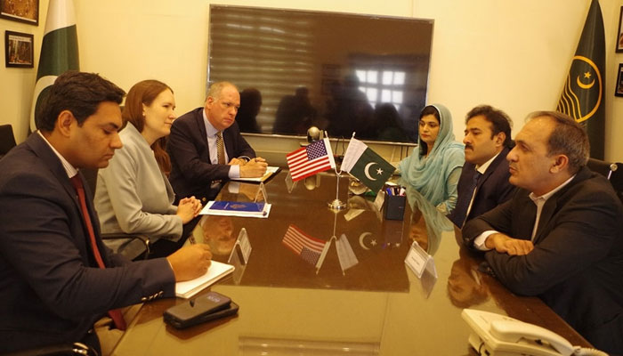 US Consul General Mrs Kristin Hawkins meets with Punjab Local Government Minister Zeeshan Rafique along with other officials at the Civil Secretariat on March 28, 2024. — Facebook/Local Government & Community Development Department, Punjab